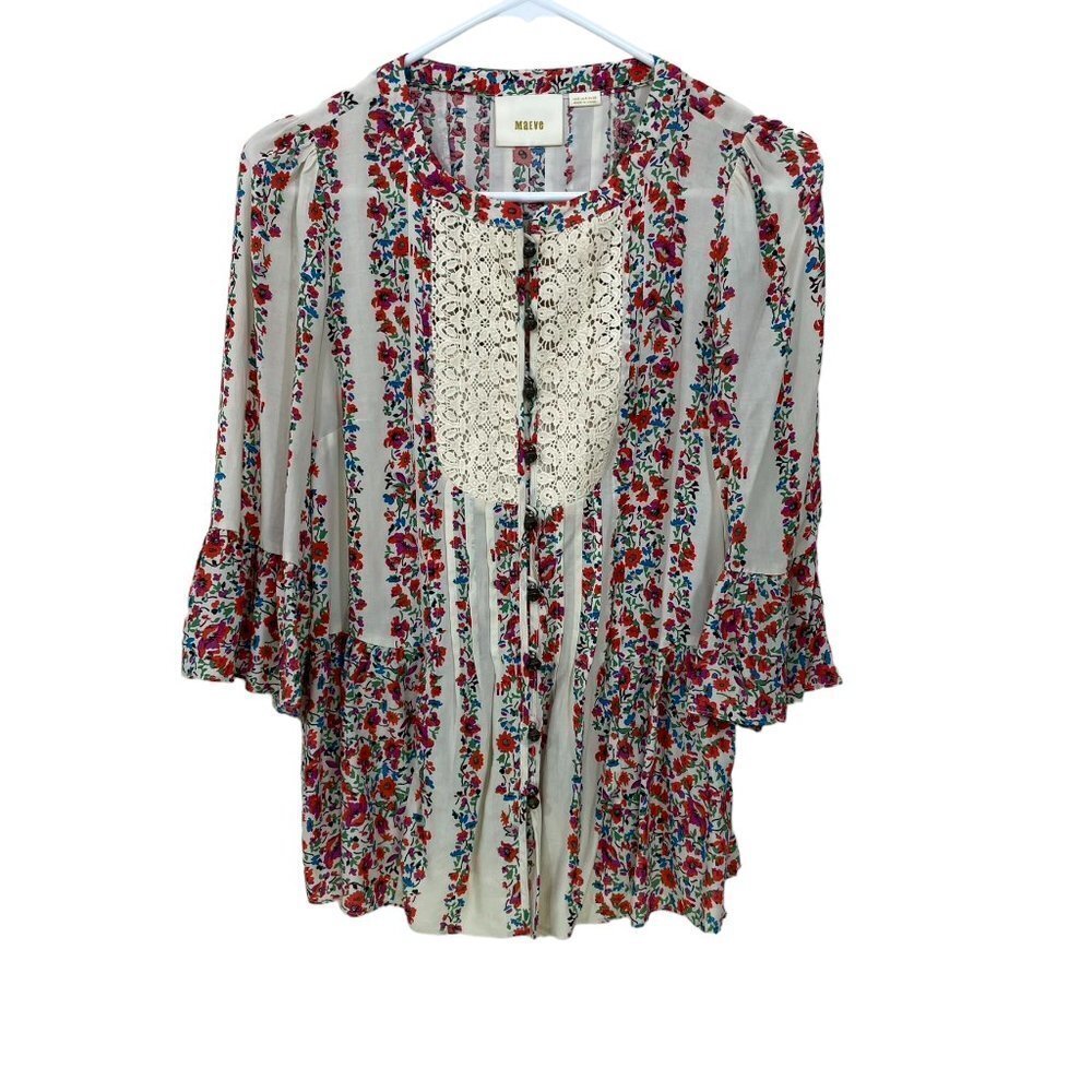 Anthropologie‎ Maeve Size 0  Hiver Romantic Floral Lace Detail Boho Blouse